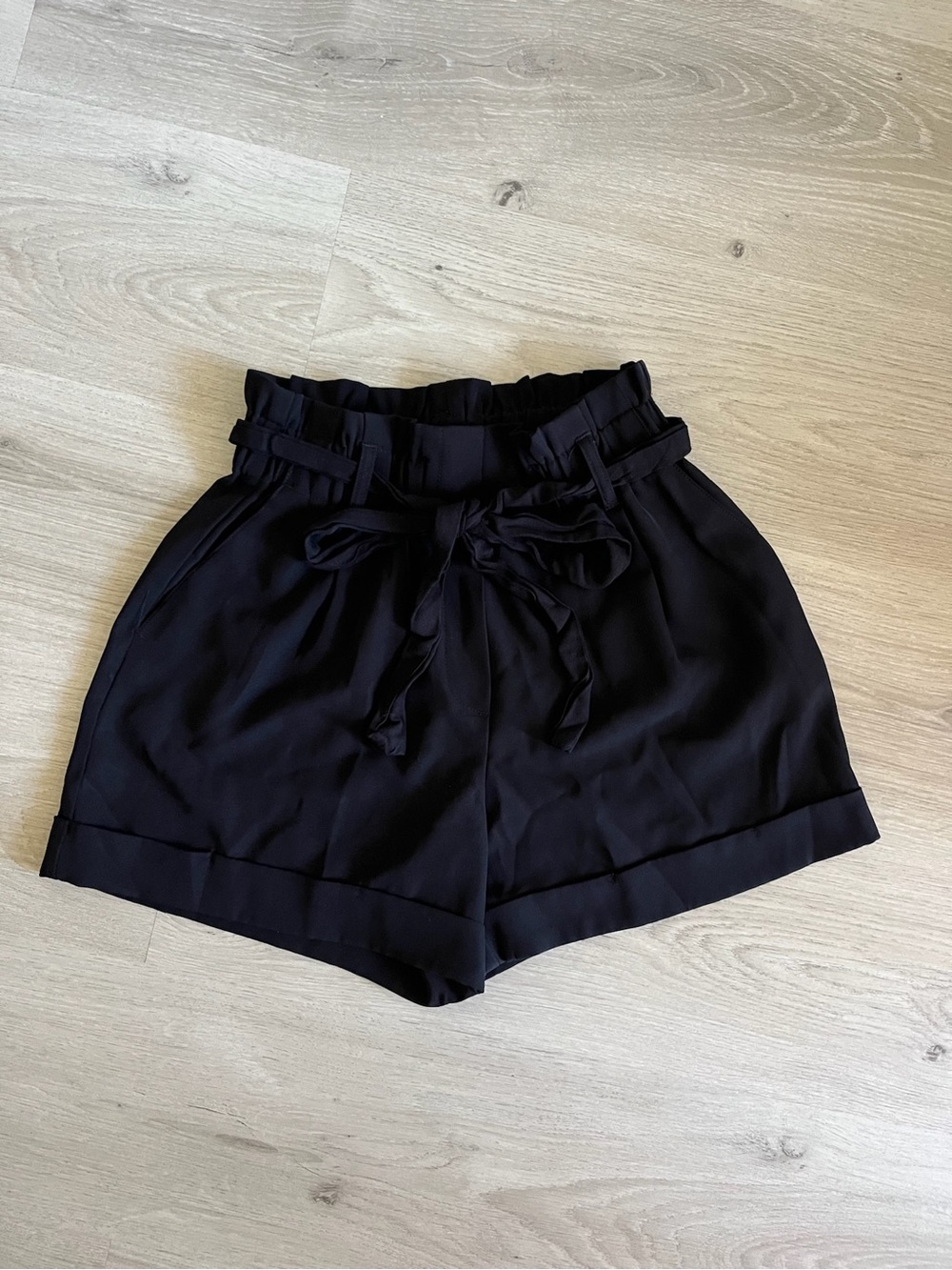 Dynamite High-Waist Black Paperbag Tie Women’s Shorts